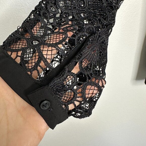 Ann Taylor Loft Sweater Size L Black Lace Long Sleeve Sheer Wool blend - Picture 4 of 12